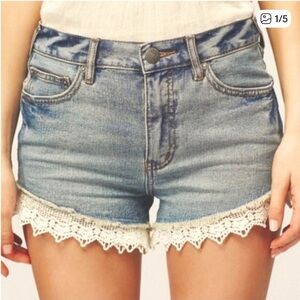 Free People Lace Trim Denim Shorts